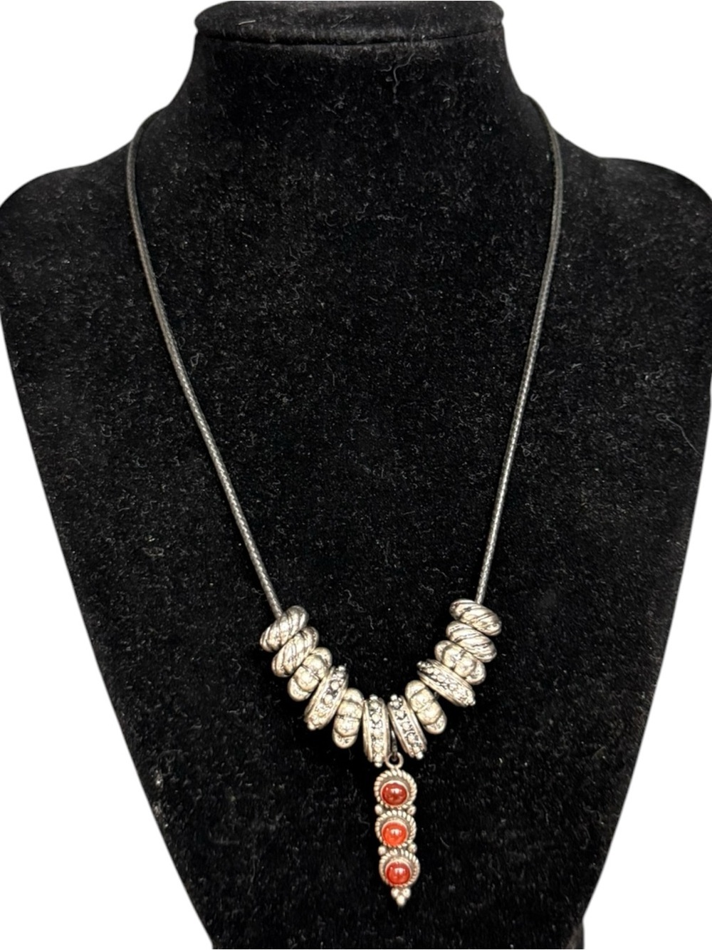 Vintage Sterling Silver Carnelian Pendant Cord Necklace Southwestern Boho